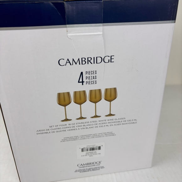 CAMBRIDGE set of 4 stainless steel white wine glasses in gold tone/NIB - Picture 5 of 11